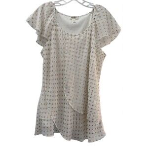 Dress Barn White Blouse with Gold Dot Print